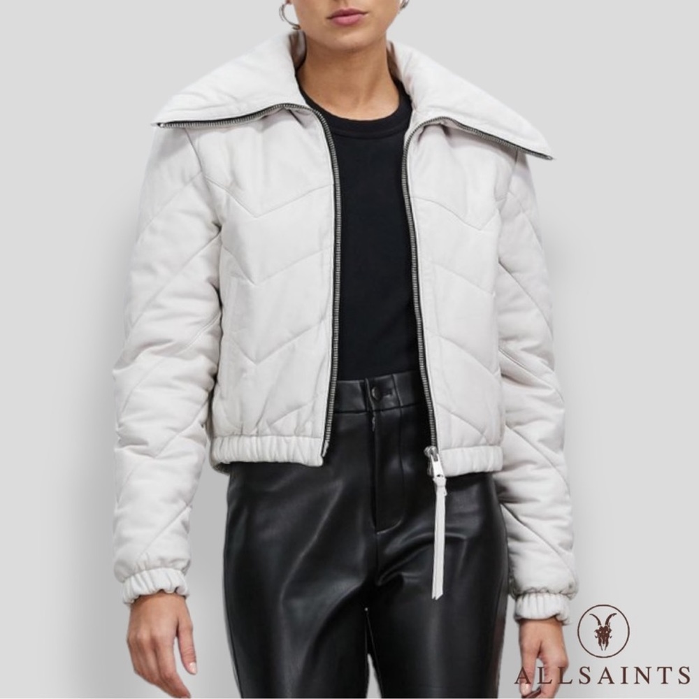 NWOT All Saints Paislee Leather Jacket in White